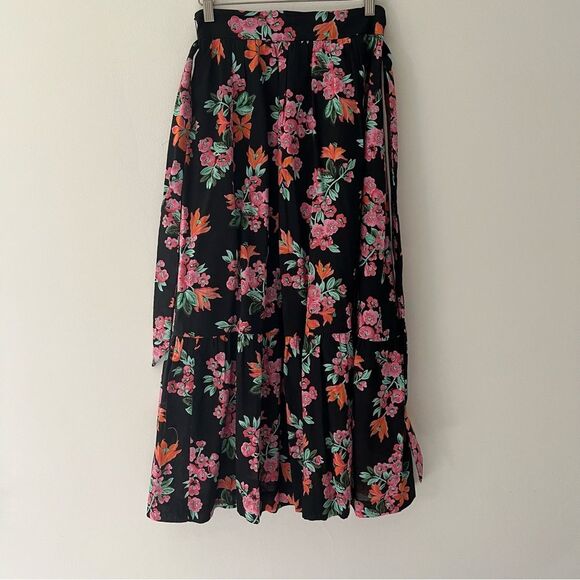 Ann Taylor Tiered Maxi Skirt Lined Ramie Cotton Size 0 Cottage Boho Floral - Picture 1 of 7